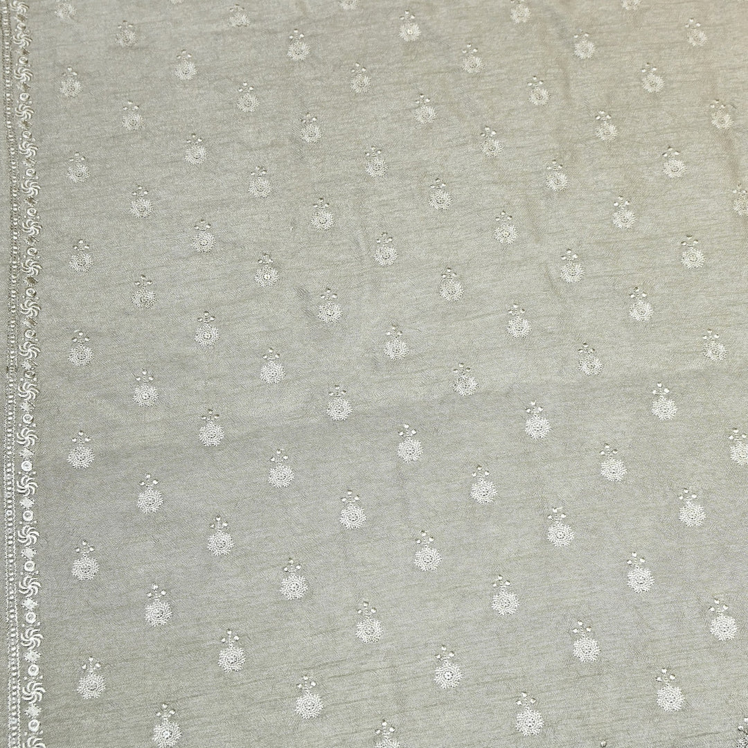 Grey Color Bamberg Raw Silk Thread Embroidery Fabric- GP3819-4
