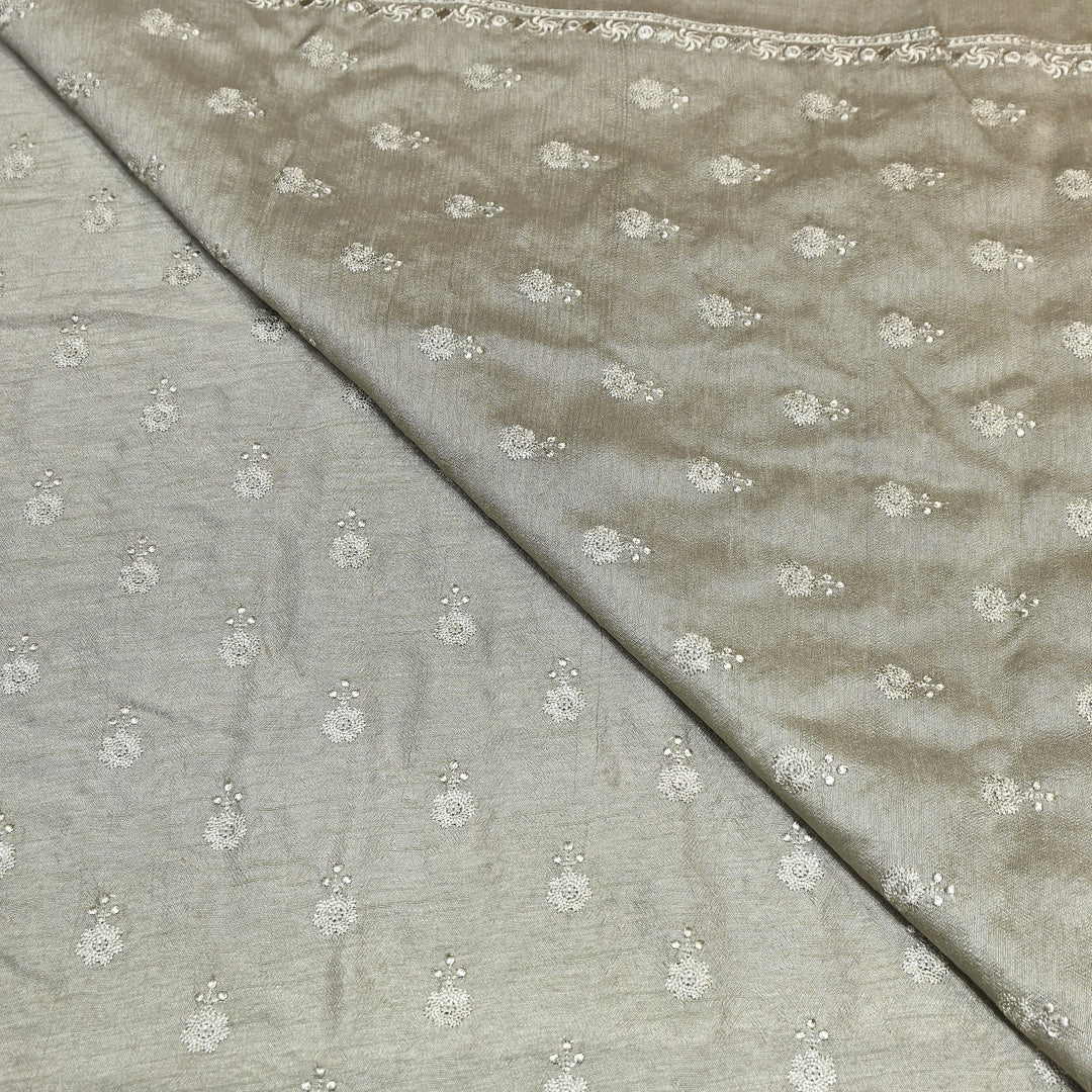 Grey Color Bamberg Raw Silk Thread Embroidery Fabric- GP3819-4