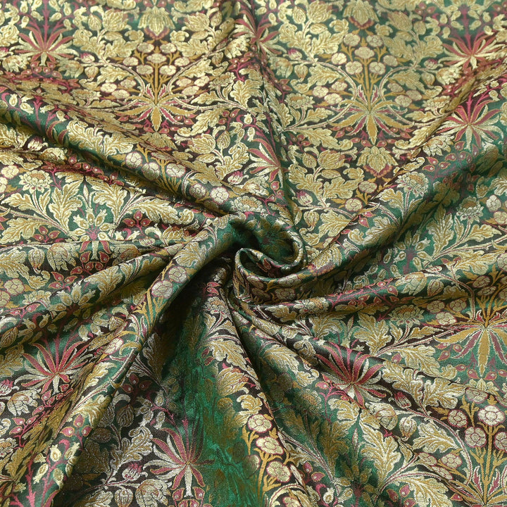 Luxury Katan Silk Tehra Zari Brocade Fabric |Traditional Designer Woven Ethnic Fabricc | RS0350-G