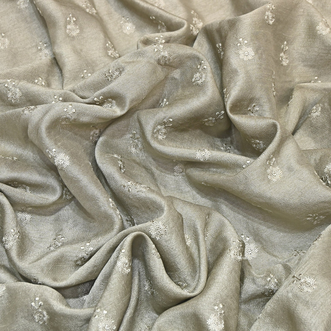 Grey Color Bamberg Raw Silk Thread Embroidery Fabric- GP3819-4