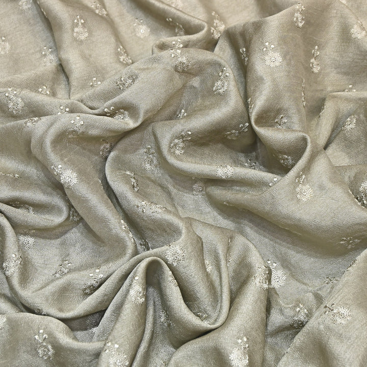 Grey Color Bamberg Raw Silk Thread Embroidery Fabric- GP3819-4