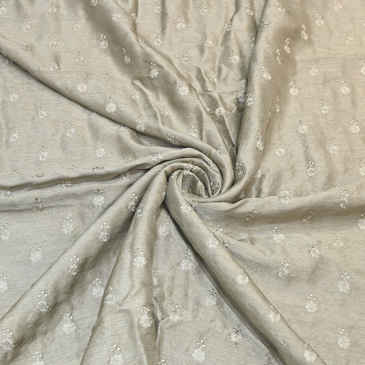 Grey Color Bamberg Raw Silk Thread Embroidery Fabric- GP3819-4