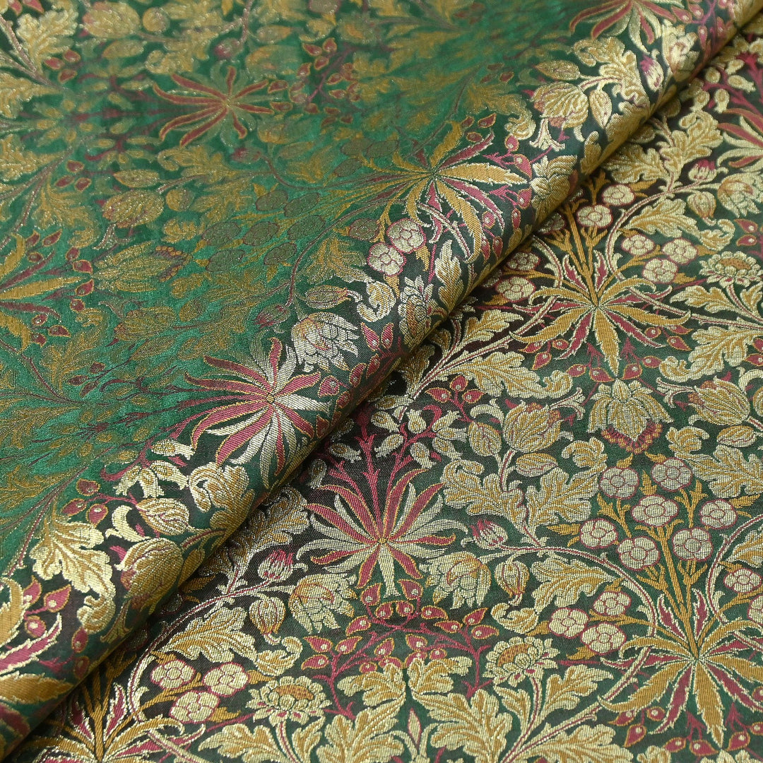 Luxury Katan Silk Tehra Zari Brocade Fabric |Traditional Designer Woven Ethnic Fabricc | RS0350-G