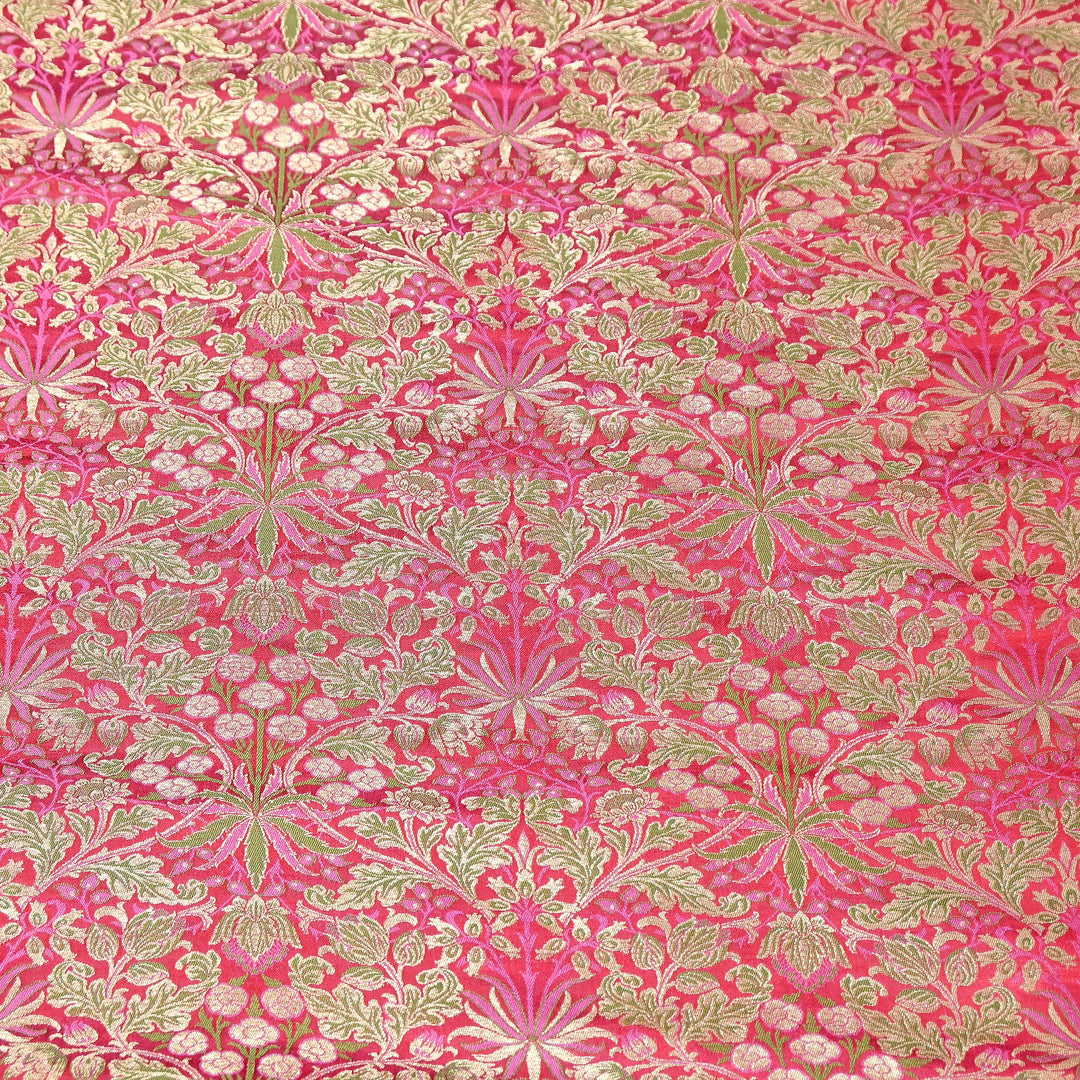 Luxury Katan Silk Tehra Zari Brocade Fabric |Traditional Designer Woven Ethnic Fabricc | RS0350-H
