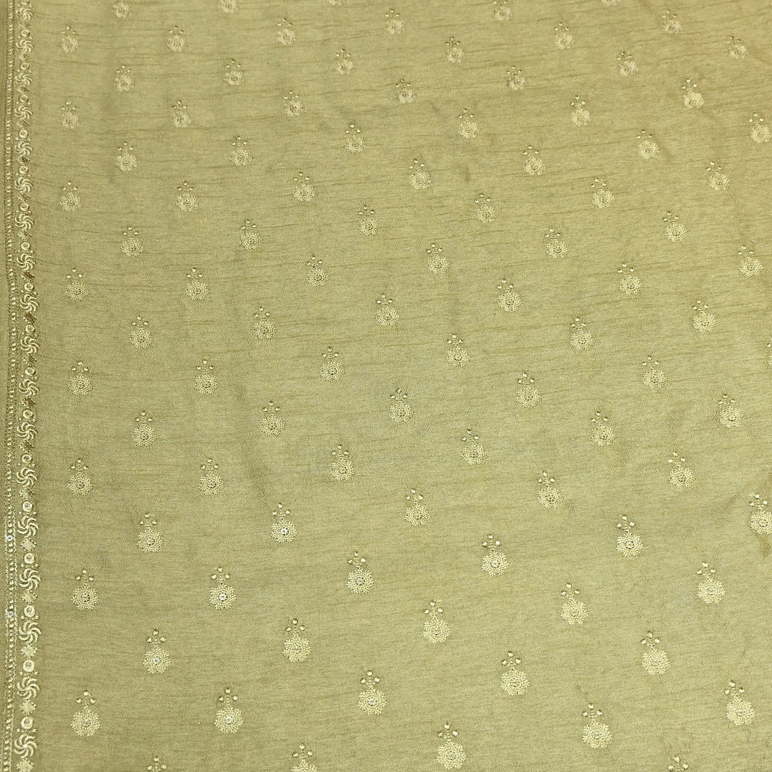 Olive Green Color Bamberg Raw Silk Thread Embroidery Fabric- GP3819-6