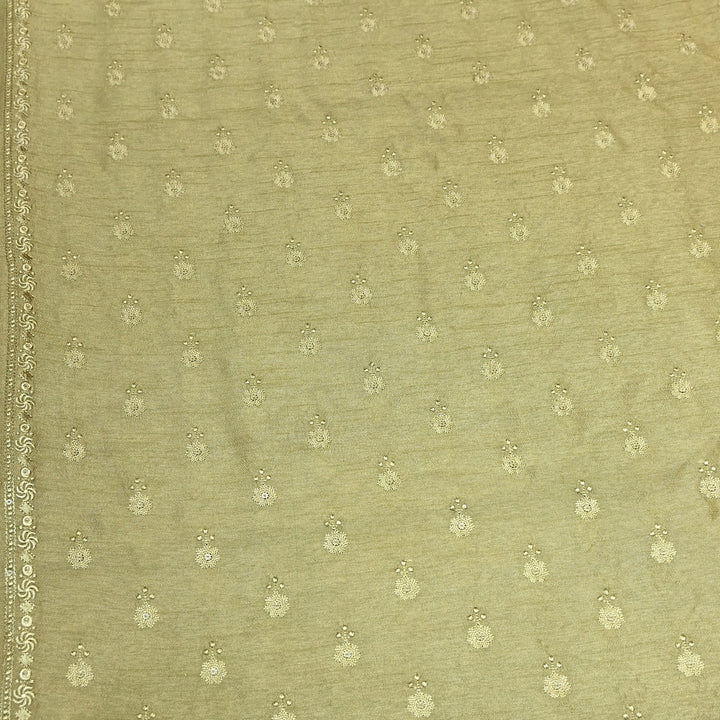 Olive Green Color Bamberg Raw Silk Thread Embroidery Fabric- GP3819-6