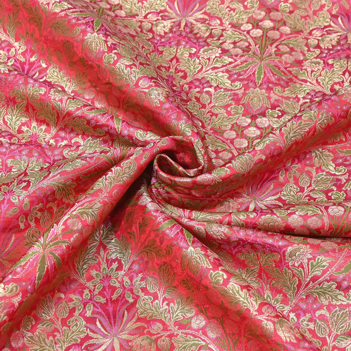 Luxury Katan Silk Tehra Zari Brocade Fabric |Traditional Designer Woven Ethnic Fabricc | RS0350-H