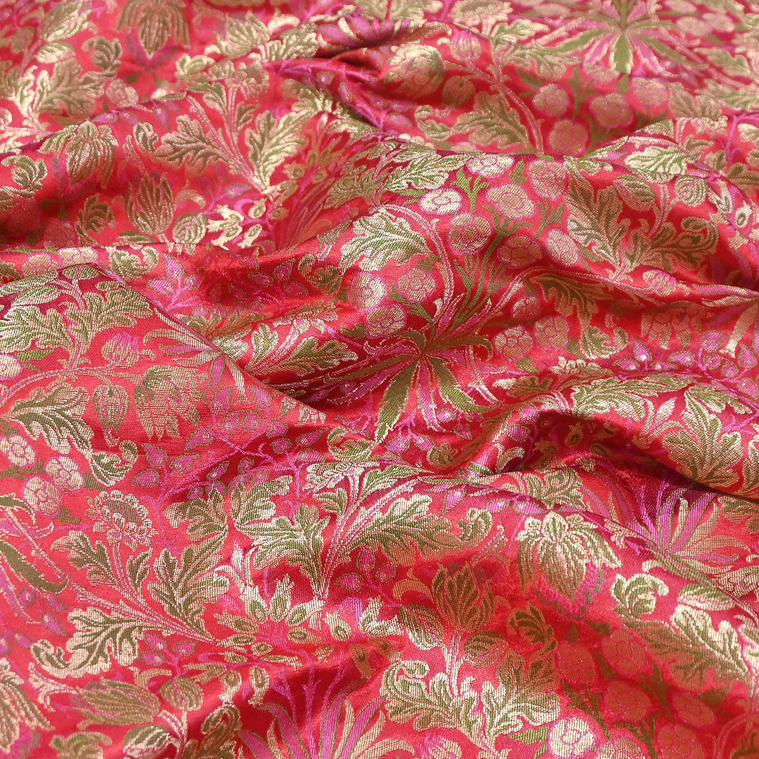 Luxury Katan Silk Tehra Zari Brocade Fabric |Traditional Designer Woven Ethnic Fabricc | RS0350-H