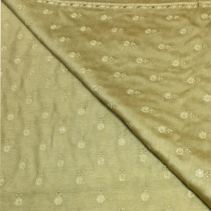Olive Green Color Bamberg Raw Silk Thread Embroidery Fabric- GP3819-6