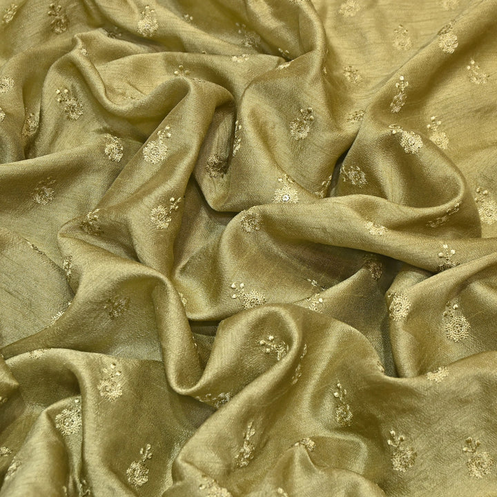 Olive Green Color Bamberg Raw Silk Thread Embroidery Fabric- GP3819-6