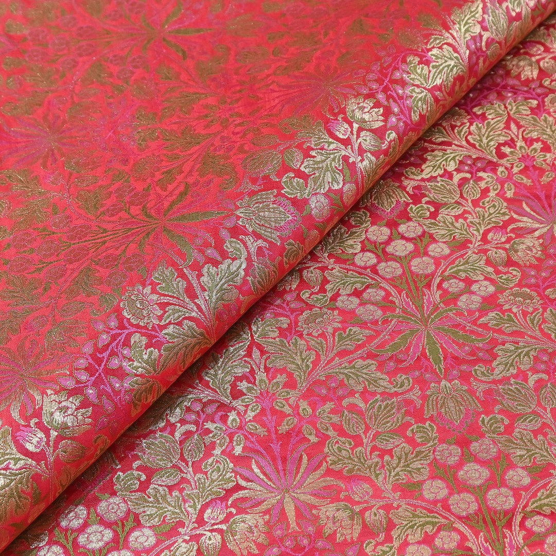 Luxury Katan Silk Tehra Zari Brocade Fabric |Traditional Designer Woven Ethnic Fabricc | RS0350-H