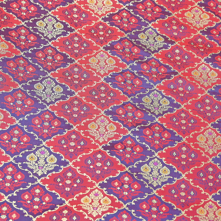 Premium Mashru Silk Mina Zari Jaal Brocade Fabric | Traditional Banarasi Meena Zari Weaving | MAS375-1
