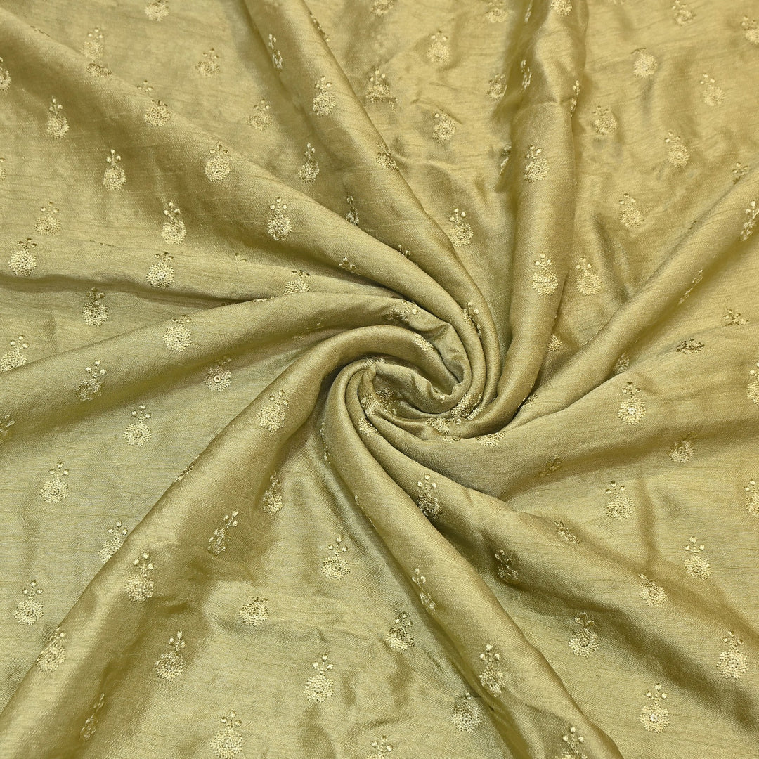 Olive Green Color Bamberg Raw Silk Thread Embroidery Fabric- GP3819-6