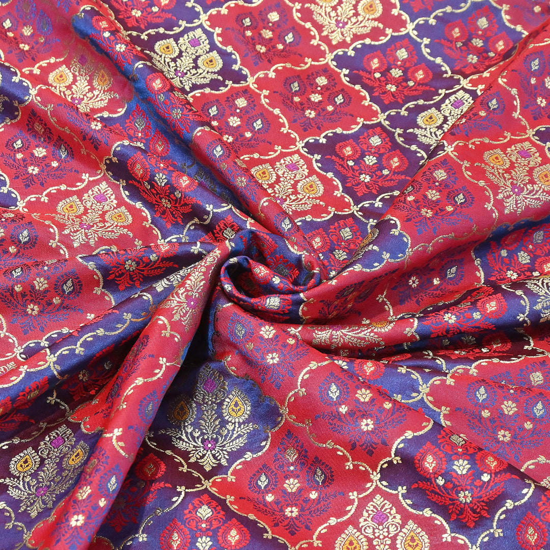 Premium Mashru Silk Mina Zari Jaal Brocade Fabric | Traditional Banarasi Meena Zari Weaving | MAS375-1