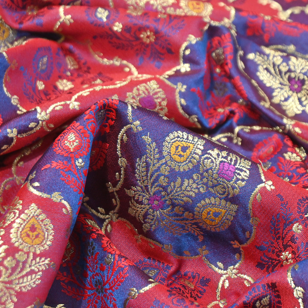 Premium Mashru Silk Mina Zari Jaal Brocade Fabric | Traditional Banarasi Meena Zari Weaving | MAS375-1