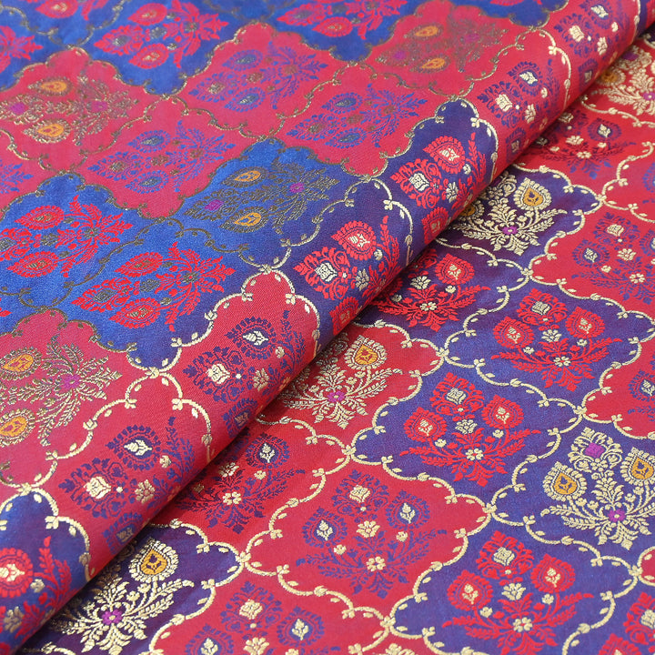 Premium Mashru Silk Mina Zari Jaal Brocade Fabric | Traditional Banarasi Meena Zari Weaving | MAS375-1