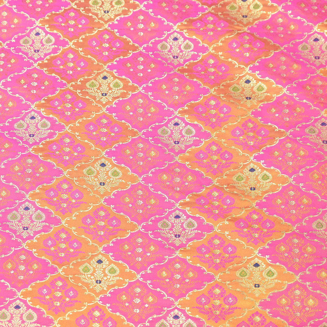 Premium Mashru Silk Mina Zari Jaal Brocade Fabric | Traditional Banarasi Meena Zari Weaving | MAS375-2