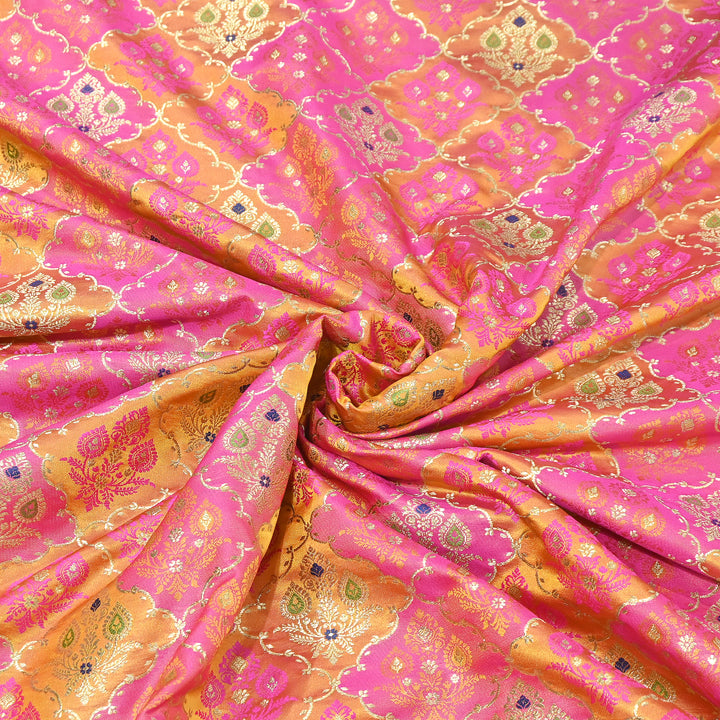 Premium Mashru Silk Mina Zari Jaal Brocade Fabric | Traditional Banarasi Meena Zari Weaving | MAS375-2