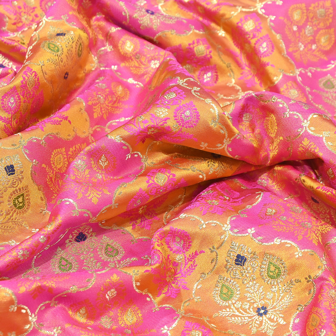 Premium Mashru Silk Mina Zari Jaal Brocade Fabric | Traditional Banarasi Meena Zari Weaving | MAS375-2