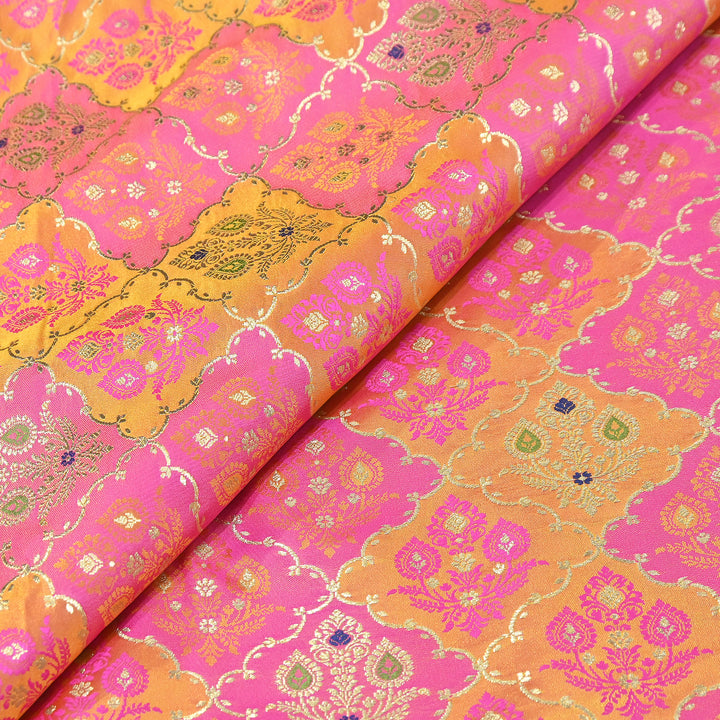 Premium Mashru Silk Mina Zari Jaal Brocade Fabric | Traditional Banarasi Meena Zari Weaving | MAS375-2