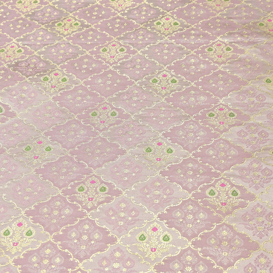 Premium Mashru Silk Mina Zari Jaal Brocade Fabric | Traditional Banarasi Meena Zari Weaving | MAS375-3