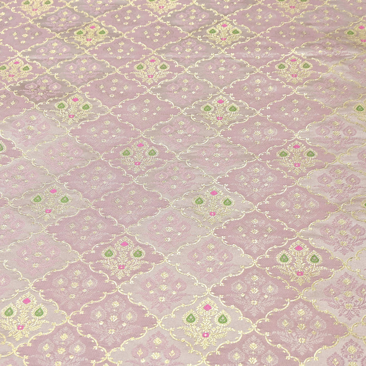 Premium Mashru Silk Mina Zari Jaal Brocade Fabric | Traditional Banarasi Meena Zari Weaving | MAS375-3