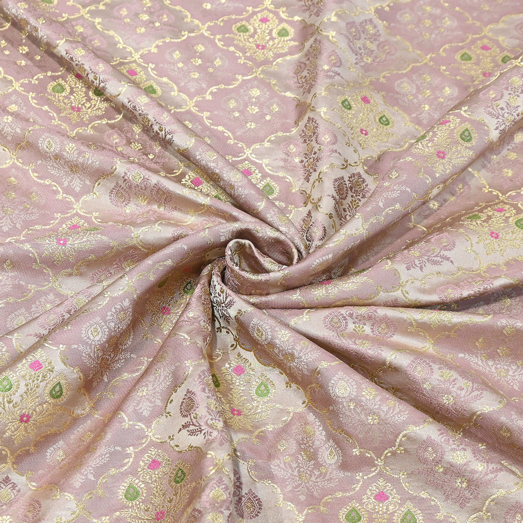Premium Mashru Silk Mina Zari Jaal Brocade Fabric | Traditional Banarasi Meena Zari Weaving | MAS375-3