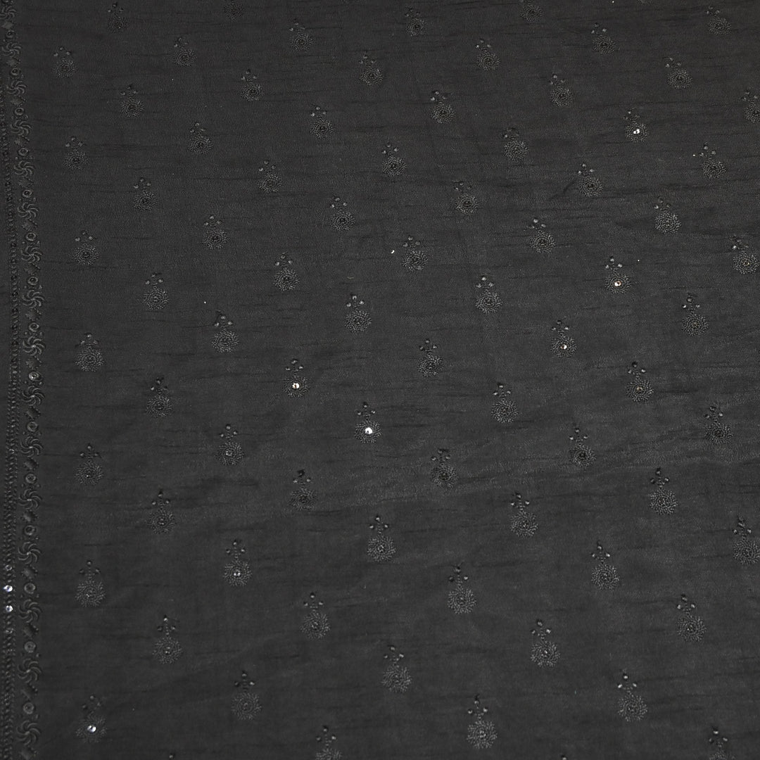 Black Color Bamberg Raw Silk Thread Embroidery Fabric- GP3819-3