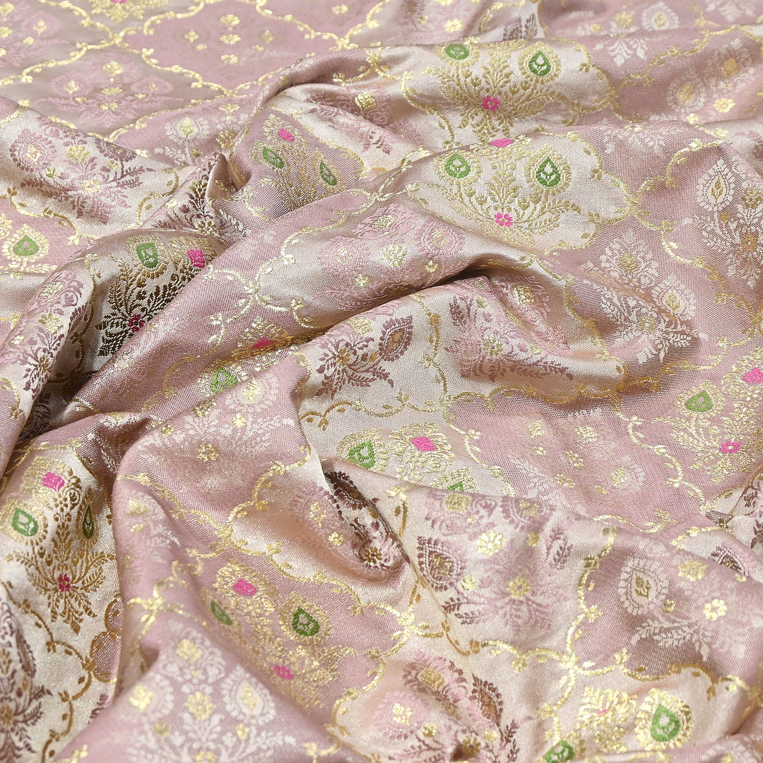 Premium Mashru Silk Mina Zari Jaal Brocade Fabric | Traditional Banarasi Meena Zari Weaving | MAS375-3