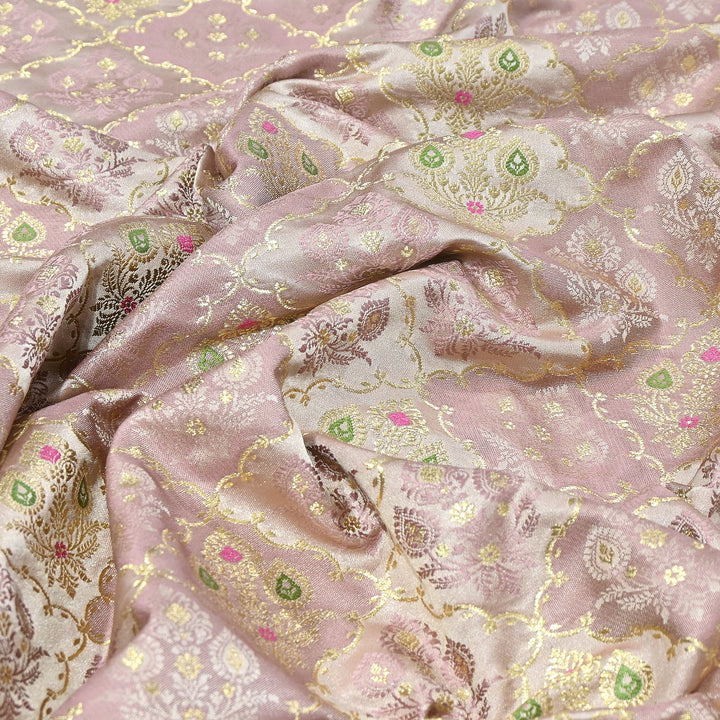 Premium Mashru Silk Mina Zari Jaal Brocade Fabric | Traditional Banarasi Meena Zari Weaving | MAS375-3