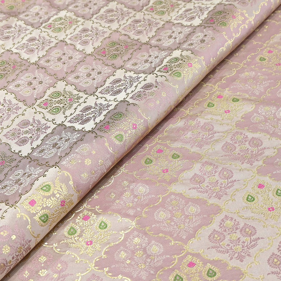 Premium Mashru Silk Mina Zari Jaal Brocade Fabric | Traditional Banarasi Meena Zari Weaving | MAS375-3
