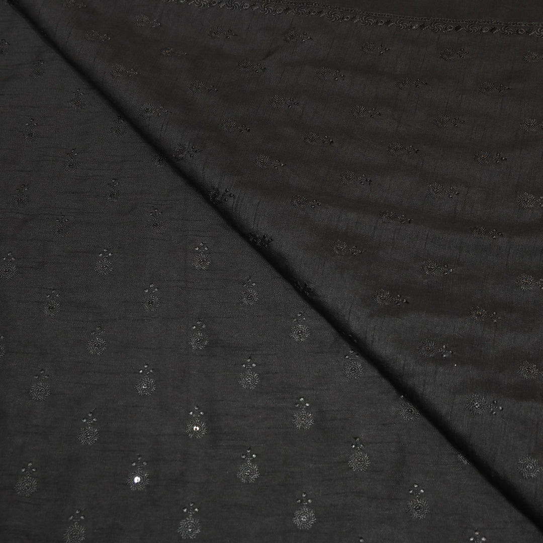 Black Color Bamberg Raw Silk Thread Embroidery Fabric- GP3819-3