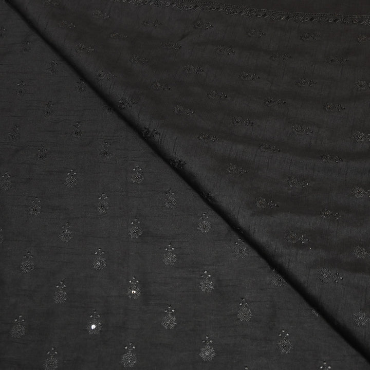 Black Color Bamberg Raw Silk Thread Embroidery Fabric- GP3819-3