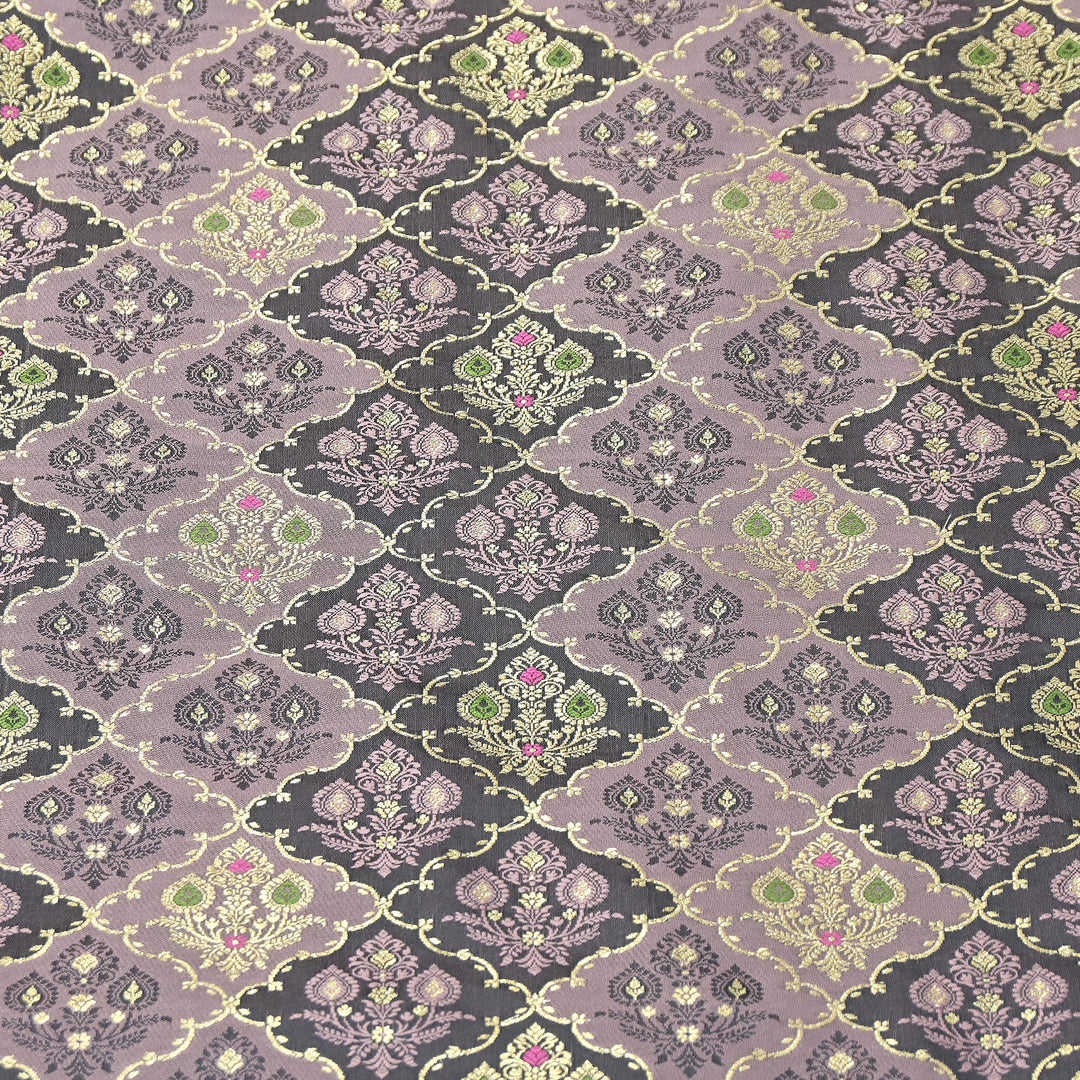 Premium Mashru Silk Mina Zari Jaal Brocade Fabric | Traditional Banarasi Meena Zari Weaving | MAS375-5