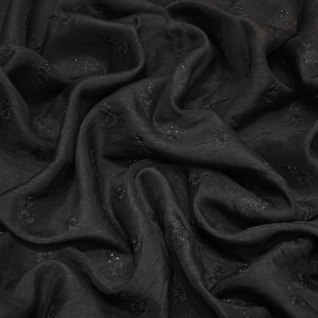 Black Color Bamberg Raw Silk Thread Embroidery Fabric- GP3819-3