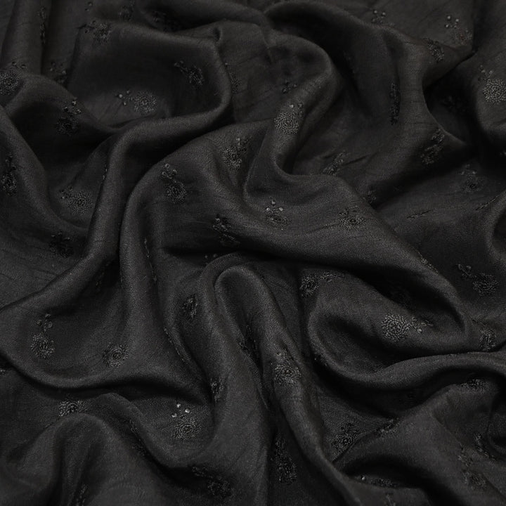 Black Color Bamberg Raw Silk Thread Embroidery Fabric- GP3819-3
