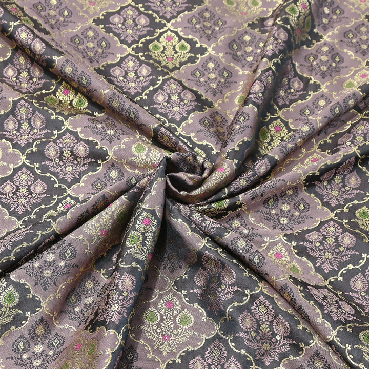 Premium Mashru Silk Mina Zari Jaal Brocade Fabric | Traditional Banarasi Meena Zari Weaving | MAS375-5