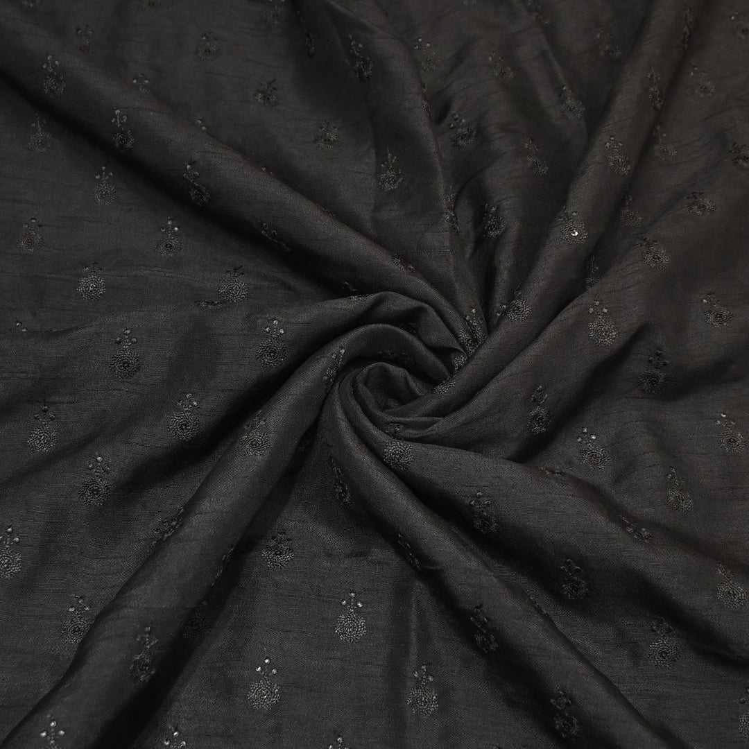 Black Color Bamberg Raw Silk Thread Embroidery Fabric- GP3819-3
