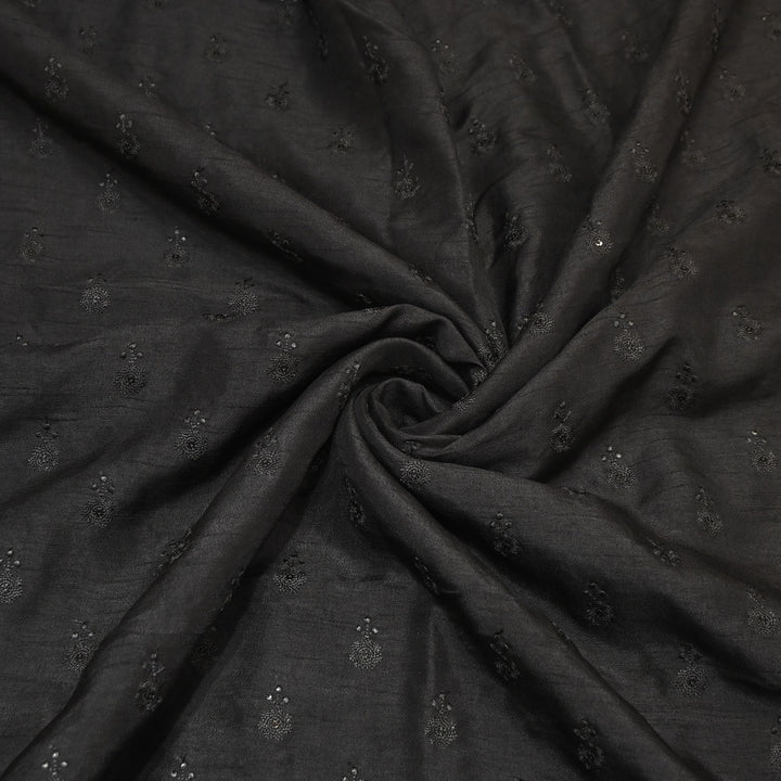 Black Color Bamberg Raw Silk Thread Embroidery Fabric- GP3819-3