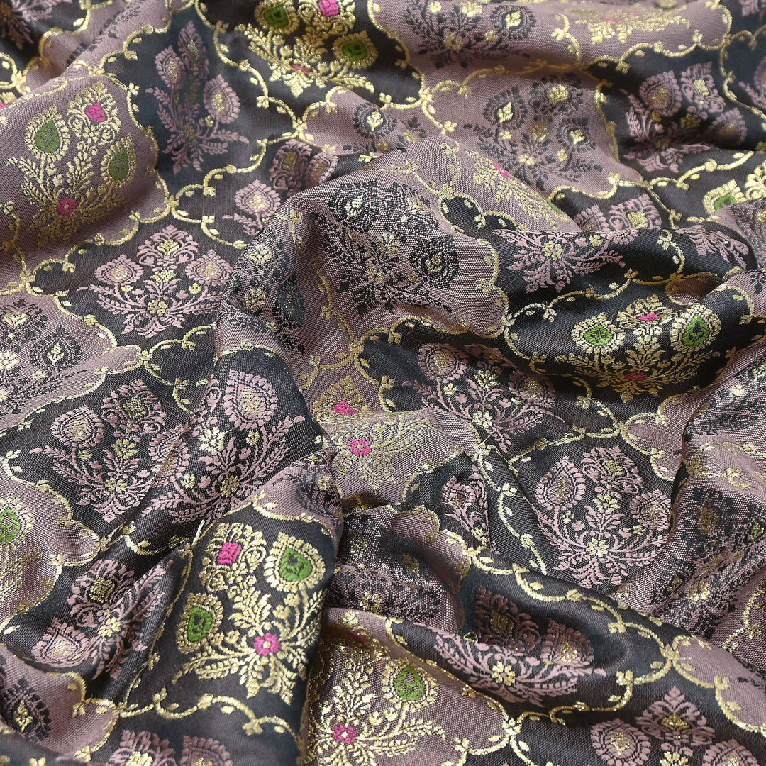 Premium Mashru Silk Mina Zari Jaal Brocade Fabric | Traditional Banarasi Meena Zari Weaving | MAS375-5