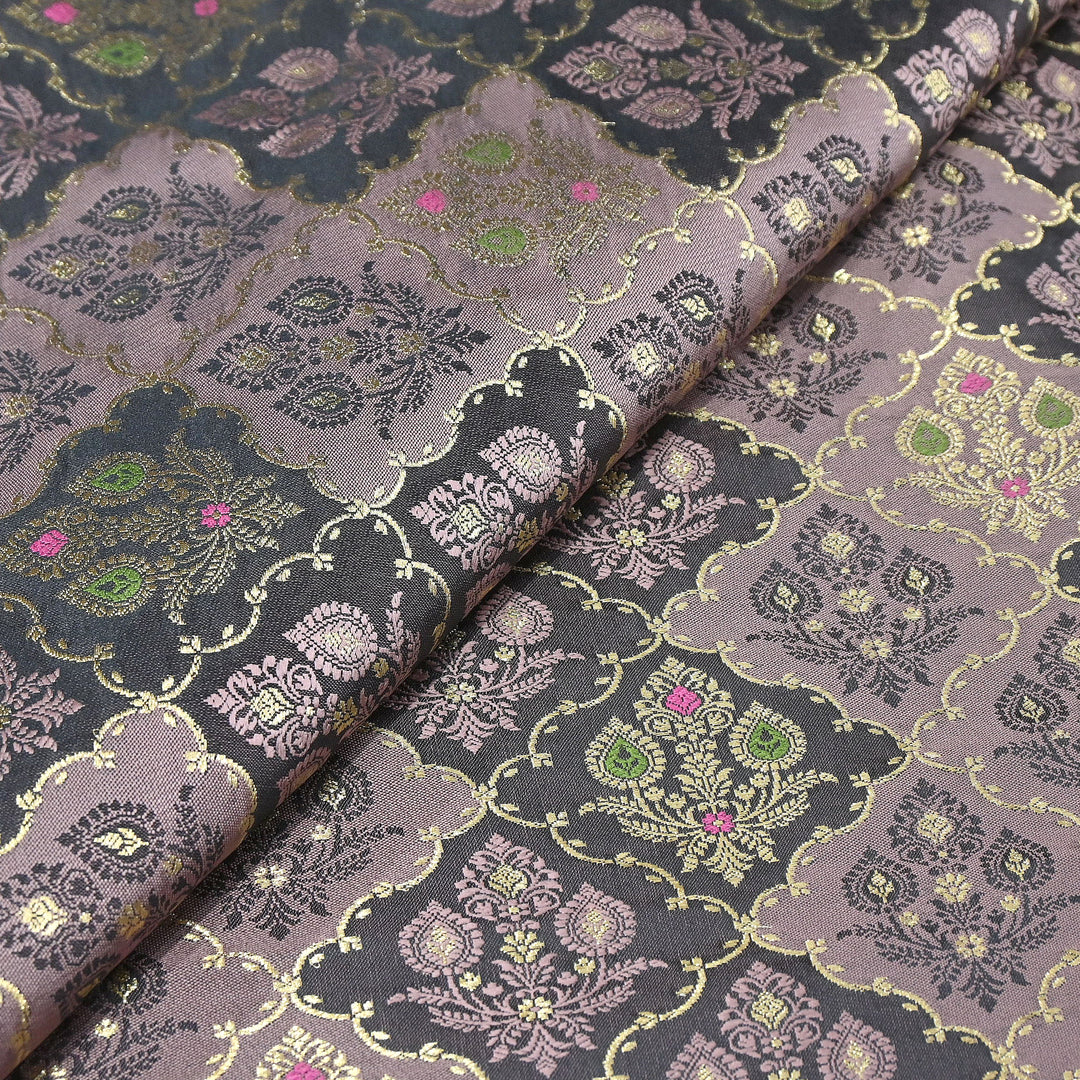Premium Mashru Silk Mina Zari Jaal Brocade Fabric | Traditional Banarasi Meena Zari Weaving | MAS375-5