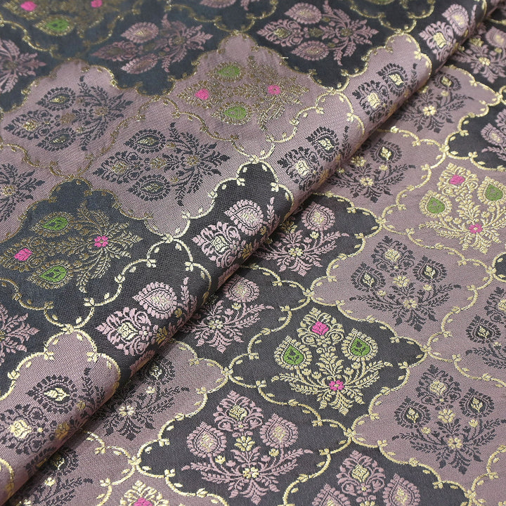Premium Mashru Silk Mina Zari Jaal Brocade Fabric | Traditional Banarasi Meena Zari Weaving | MAS375-5