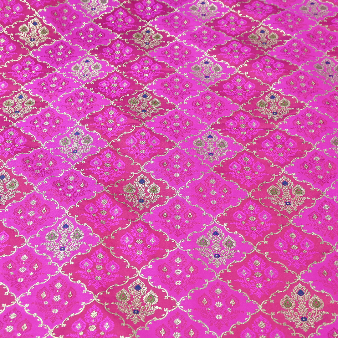 Premium Mashru Silk Mina Zari Jaal Brocade Fabric | Traditional Banarasi Meena Zari Weaving | MAS375-6