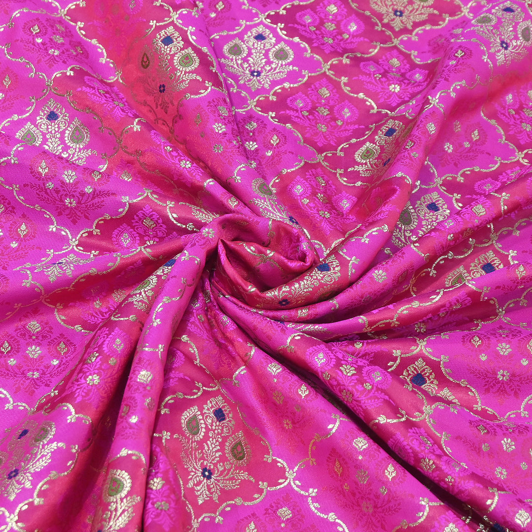 Premium Mashru Silk Mina Zari Jaal Brocade Fabric | Traditional Banarasi Meena Zari Weaving | MAS375-6