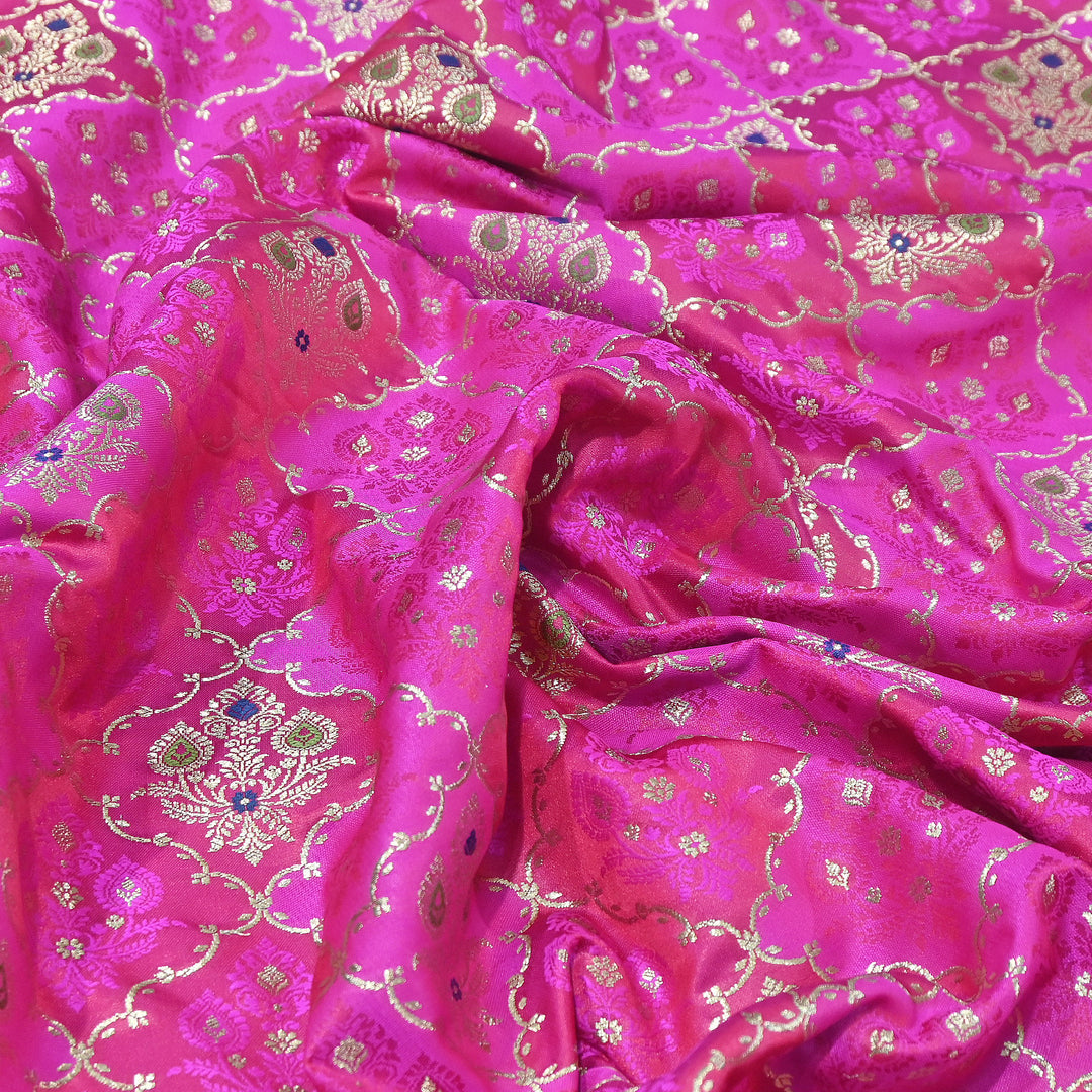 Premium Mashru Silk Mina Zari Jaal Brocade Fabric | Traditional Banarasi Meena Zari Weaving | MAS375-6