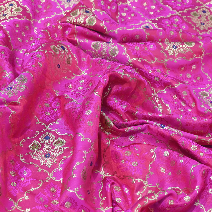 Premium Mashru Silk Mina Zari Jaal Brocade Fabric | Traditional Banarasi Meena Zari Weaving | MAS375-6