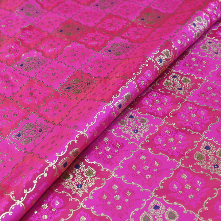 Premium Mashru Silk Mina Zari Jaal Brocade Fabric | Traditional Banarasi Meena Zari Weaving | MAS375-6