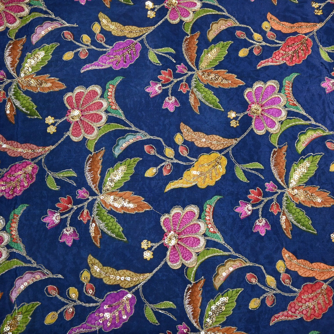 Beautiful Designer Crepe Position Prints, Zari & Sequin Embroidery Fabrics