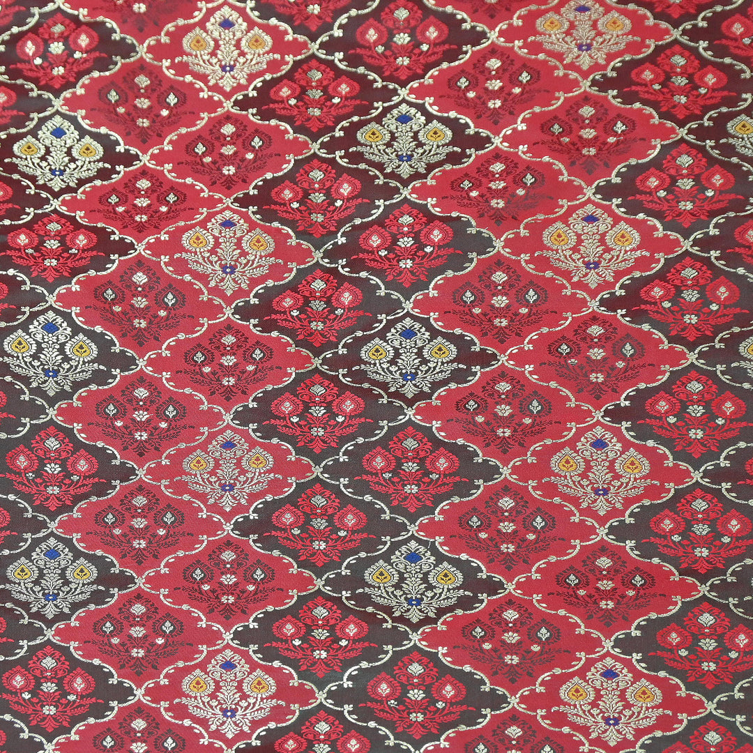 Premium Mashru Silk Mina Zari Jaal Brocade Fabric | Traditional Banarasi Meena Zari Weaving | MAS375-7