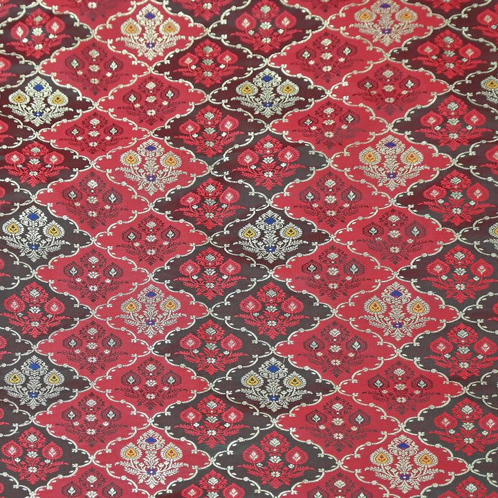 Premium Mashru Silk Mina Zari Jaal Brocade Fabric | Traditional Banarasi Meena Zari Weaving | MAS375-7